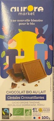 Chocolat bio au lat Céréales Croustillantes front packaging