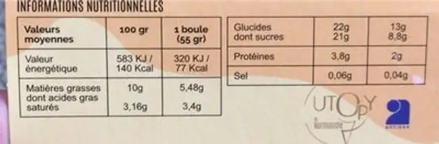 Glace vanille utopy numéro 1 nutrition facts table