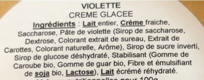 Glace violette ingredients label
