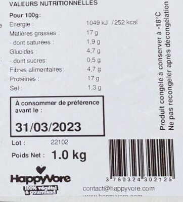 Boulettes végétales & gourmandes nutrition facts table