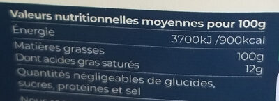 Huile de tournesol Bio vierge nutrition facts table