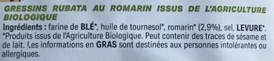 Gressins Au Romarin ingredients label