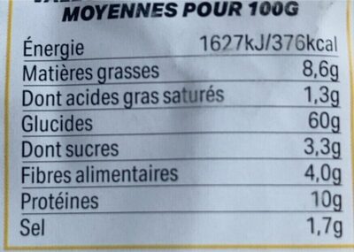 Gressins Au Romarin nutrition facts table