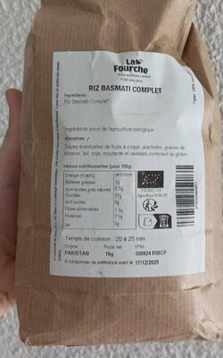 Riz basmati complet front packaging