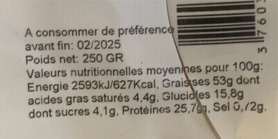Amandes decortiquées grillées salées nutrition facts table
