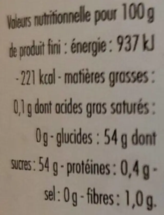 Confiture de fraise nutrition facts table