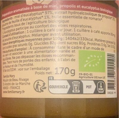 Respiratoir nutrition facts table