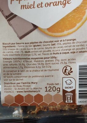 Mini-cookies nutrition facts table