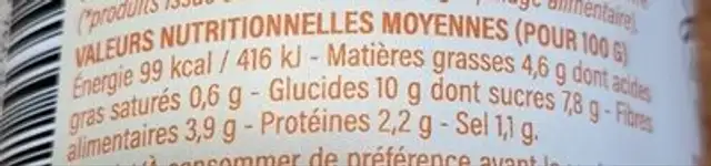 Crème de piperade nutrition facts table