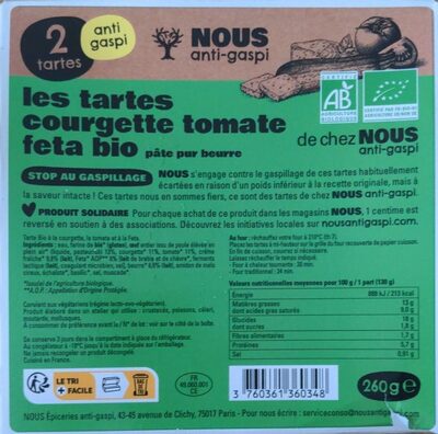 Tartes courgette tomate feta bio front packaging