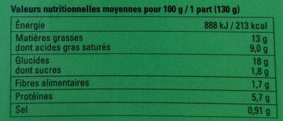 Tartes courgette tomate feta bio nutrition facts table