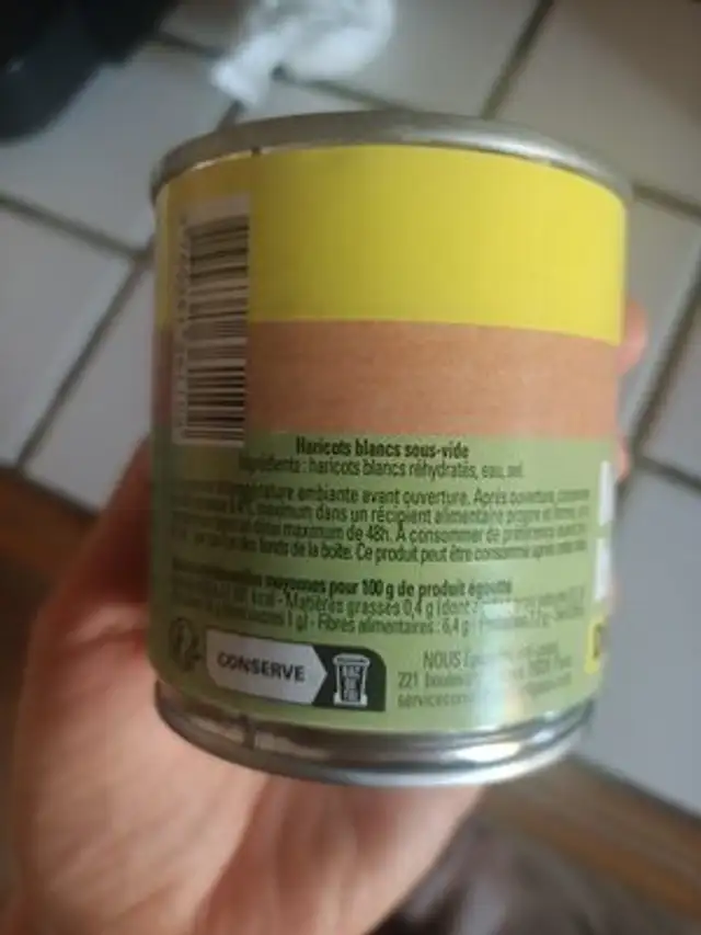 Haricots blancs ingredients label