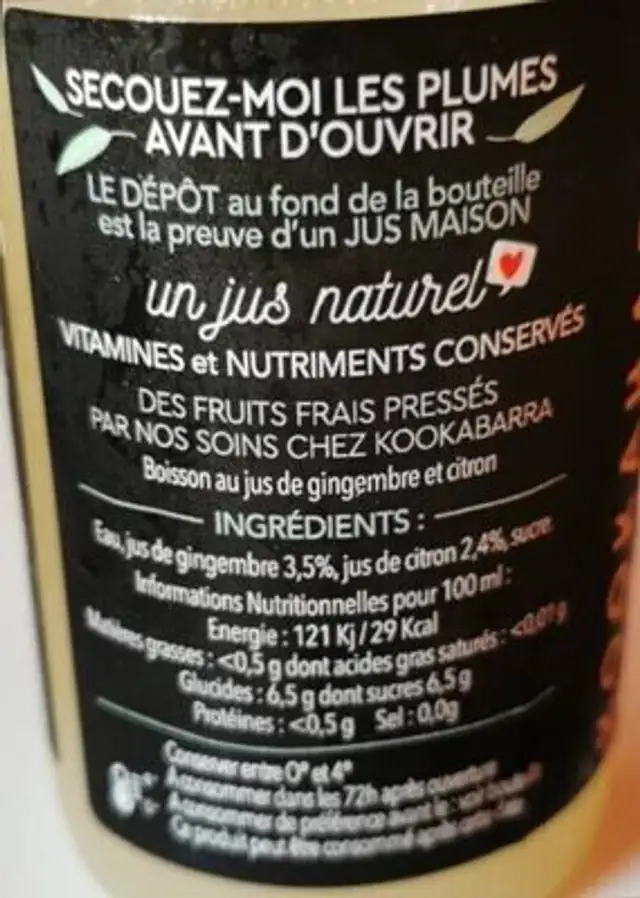 Gingembrade nutrition facts table