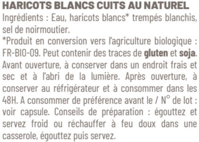 Haricots blancs conserve en conversion bio ingredients label