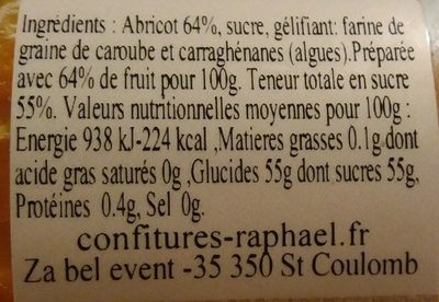 Confiture artisanale abricot ingredients label