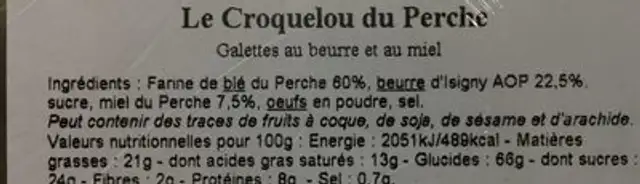 Croquelou du perche ingredients label