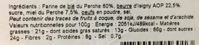 Croquelou du perche nutrition facts table