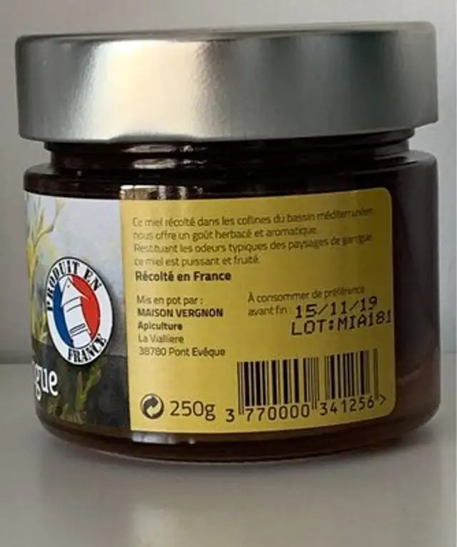 Miel de Garrigue ingredients label