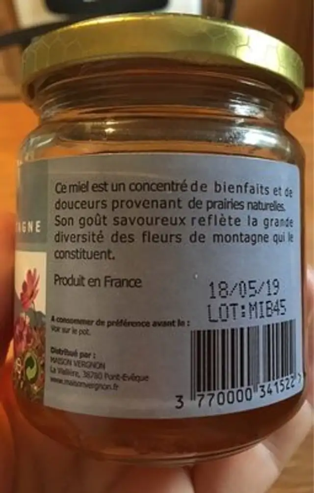 Miel de montagne ingredients label