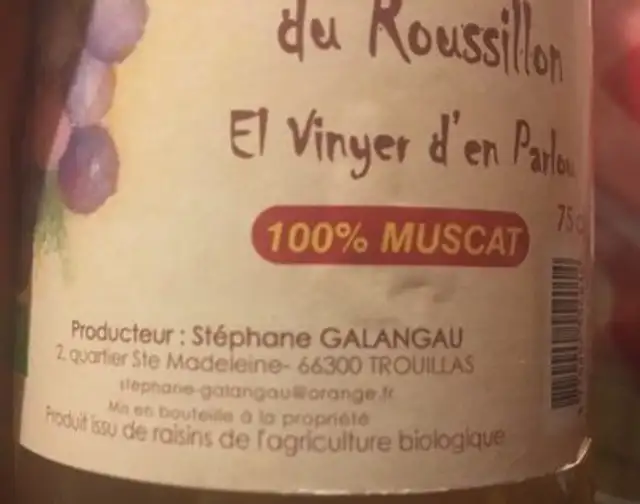 Pur jus de raisin du Roussillon ingredients label