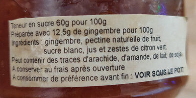 Gingembre ingredients label