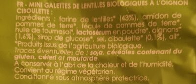 Mini galettes de lentilles ingredients label