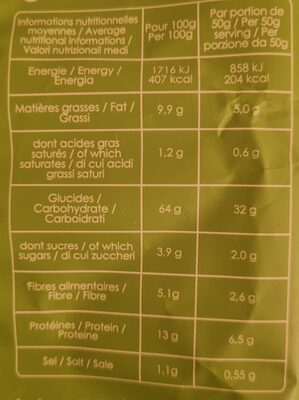 Mini galettes de lentilles nutrition facts table