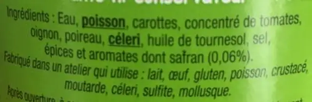 Soupe safranée ingredients label