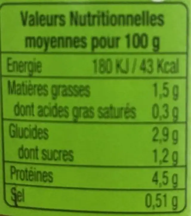 Soupe safranée nutrition facts table