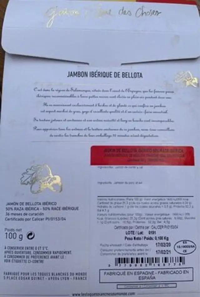 Jambon ibérique de bellota nutrition facts table