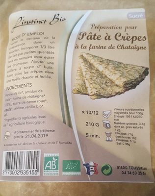 Pâte à Crêpes à la farine de Châtaigne