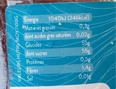 Confiture framboise violette nutrition facts table