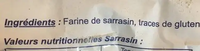 Farine de sarrasin ingredients label