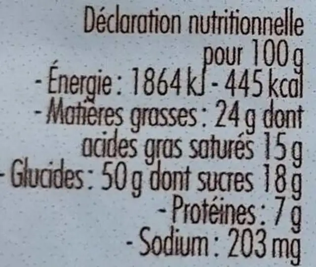 Sablés au chocolat nutrition facts table
