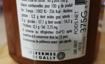 Confiture extra coing nutrition facts table