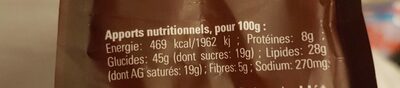 Biscuits aux pépites de chocolat nutrition facts table