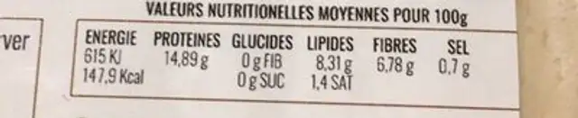 Tofu mariné tamari nutrition facts table