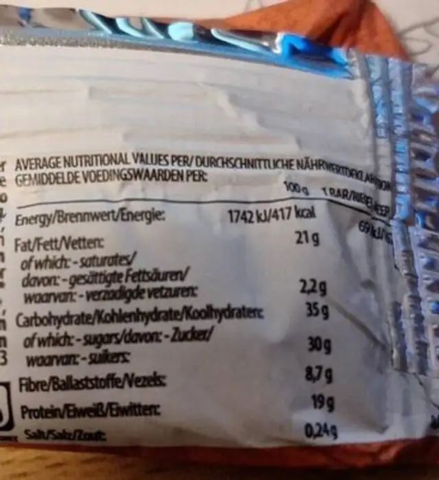 Protein bar nutrition facts table