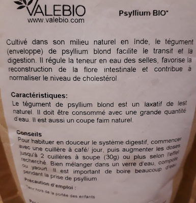 Tégument de psyllium blond ingredients label