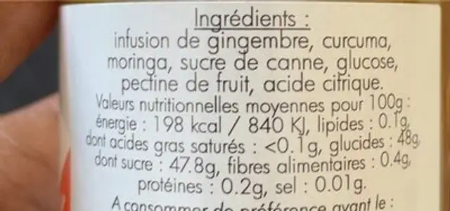 Gelée Revitalisante nutrition facts table