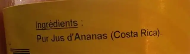 Interlude ardechois pur jus d'ananas ingredients label