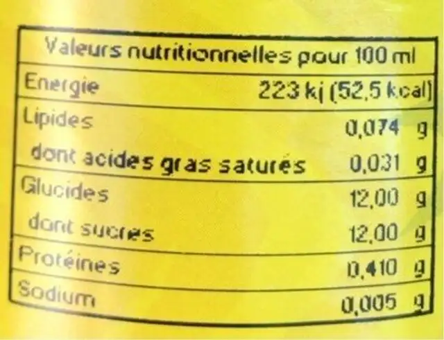 Interlude ardechois pur jus d'ananas nutrition facts table
