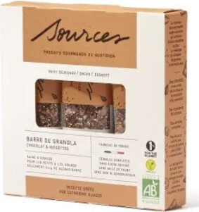 Barre de granola chocolat noisettes front packaging