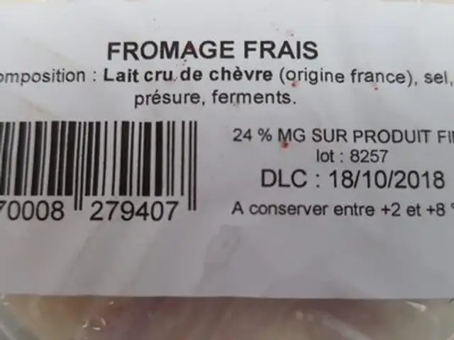 Fromage frais de chèvre ingredients label