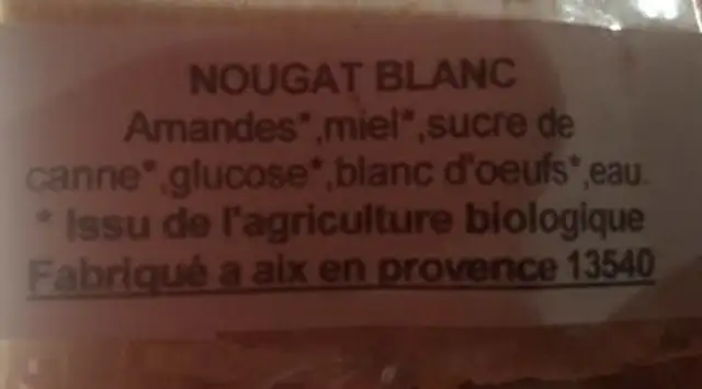 Nougat blanc semi-tendre ingredients label