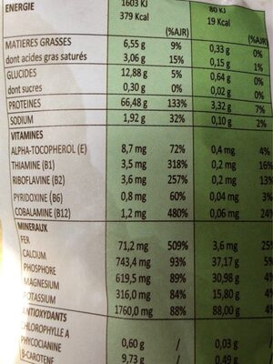 Spiruline en brindille nutrition facts table