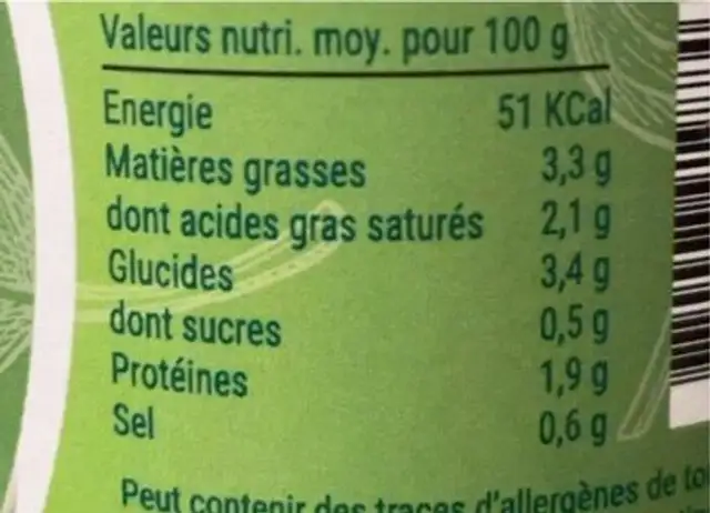 Soupe épinards beaufort AOP nutrition facts table