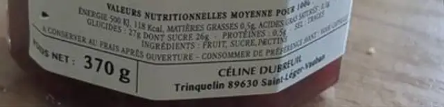 Compote De Cerise nutrition facts table