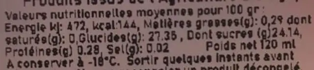 Sorbet fraise, coulis de framboise ml 120 nutrition facts table