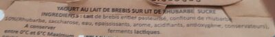 Yaourt pur brebis sur lit de rhubarbe ingredients label